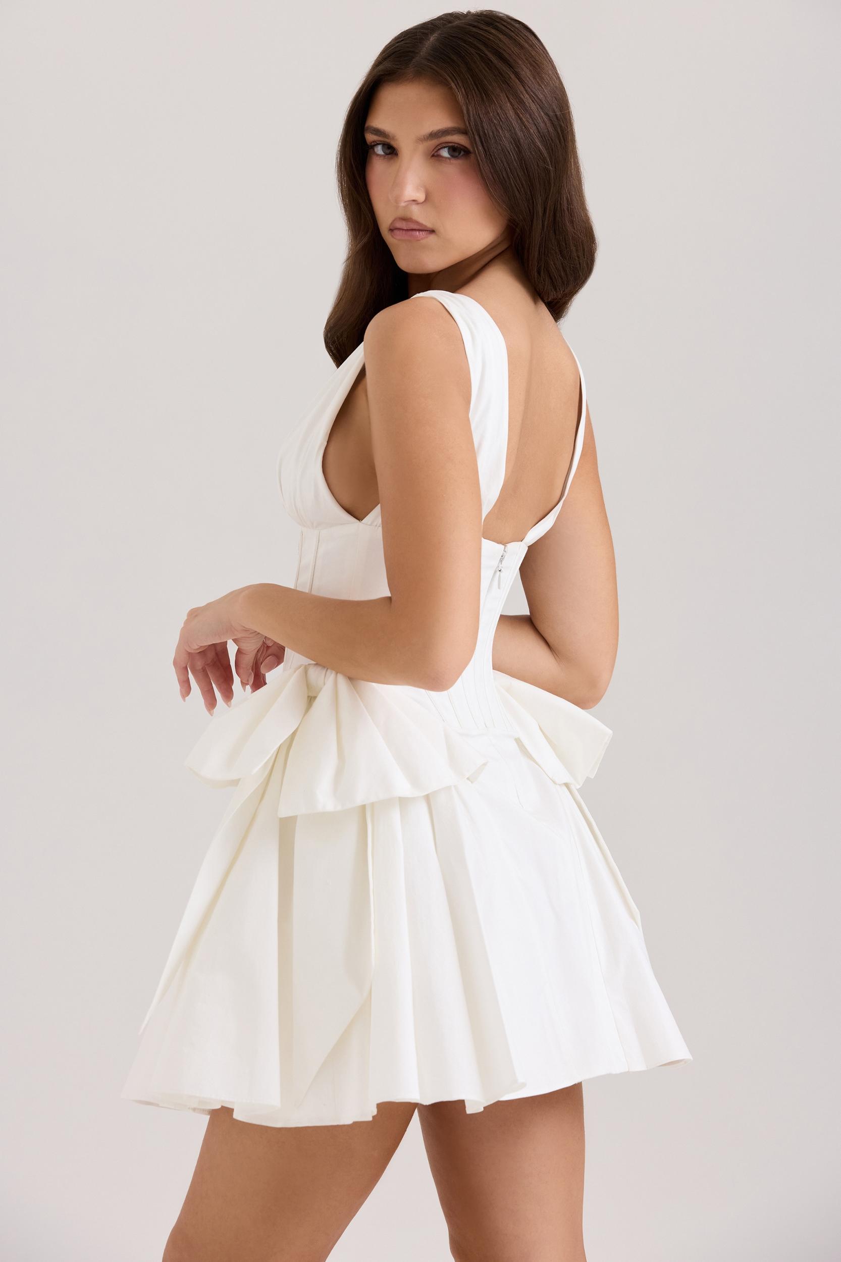 Amalia  white stretch cotton bow mini dress Product Image