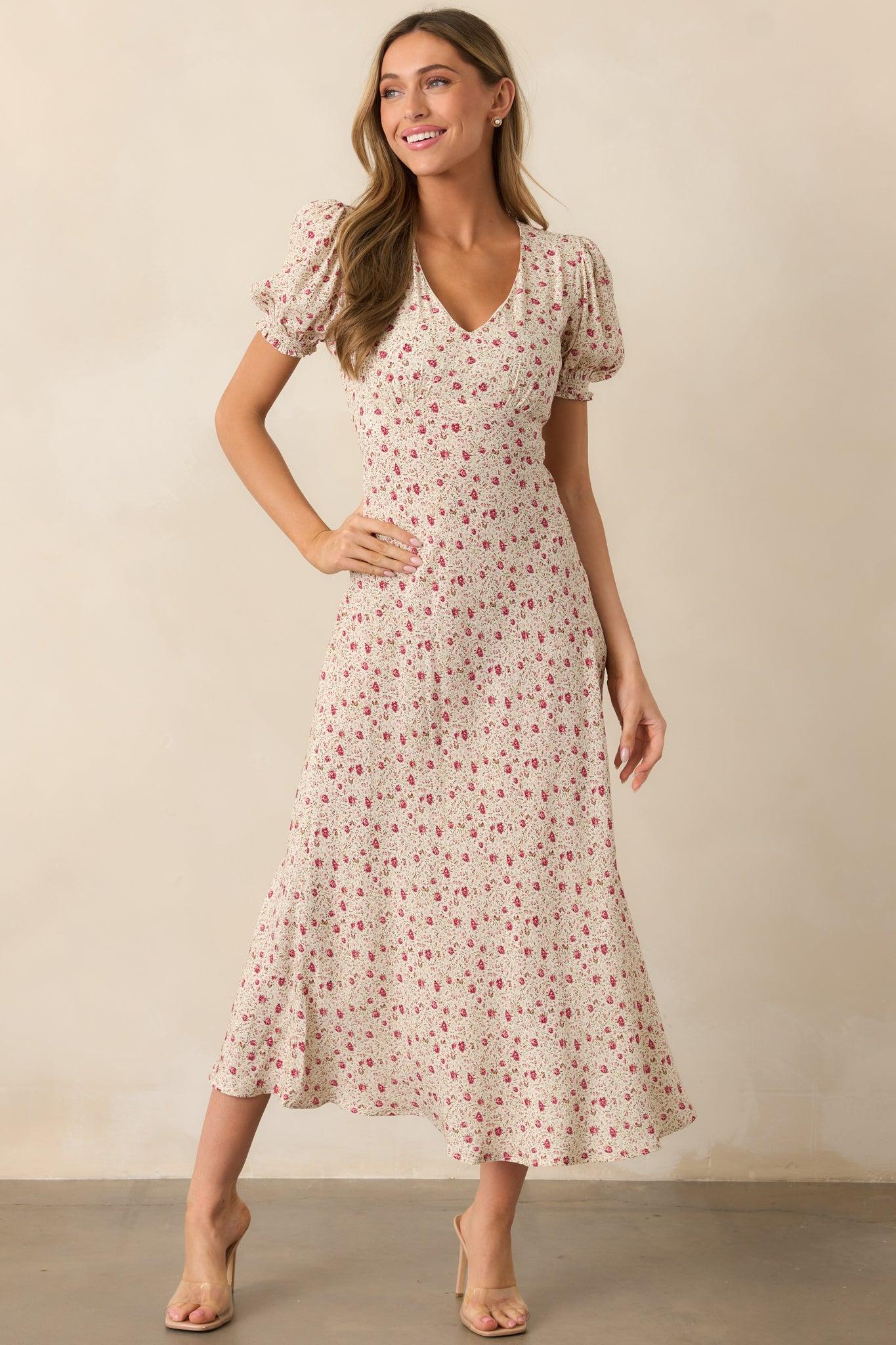 Where We Belong Dusty Pink Floral Short Sleeve Maxi Dress Product Image