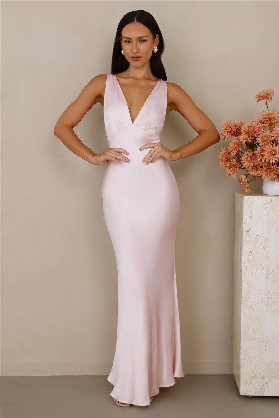 The Isabeau Satin Maxi Dress Pink Product Image