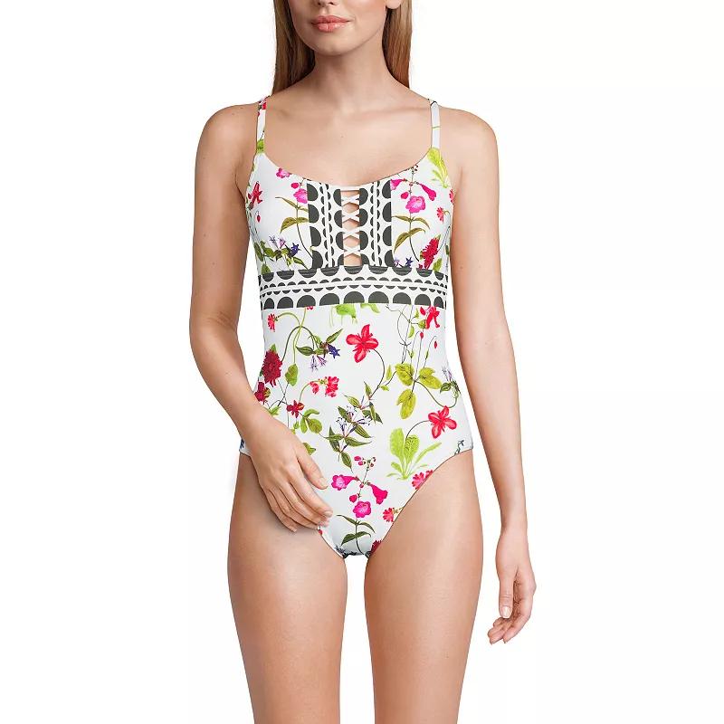 Women's Long Lands' End Chlorine Resistant Lace Up One-Piece Swimsuit,  Product Image