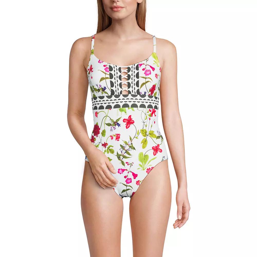 Women's Long Lands' End Chlorine Resistant Lace Up One-Piece Swimsuit,  Product Image