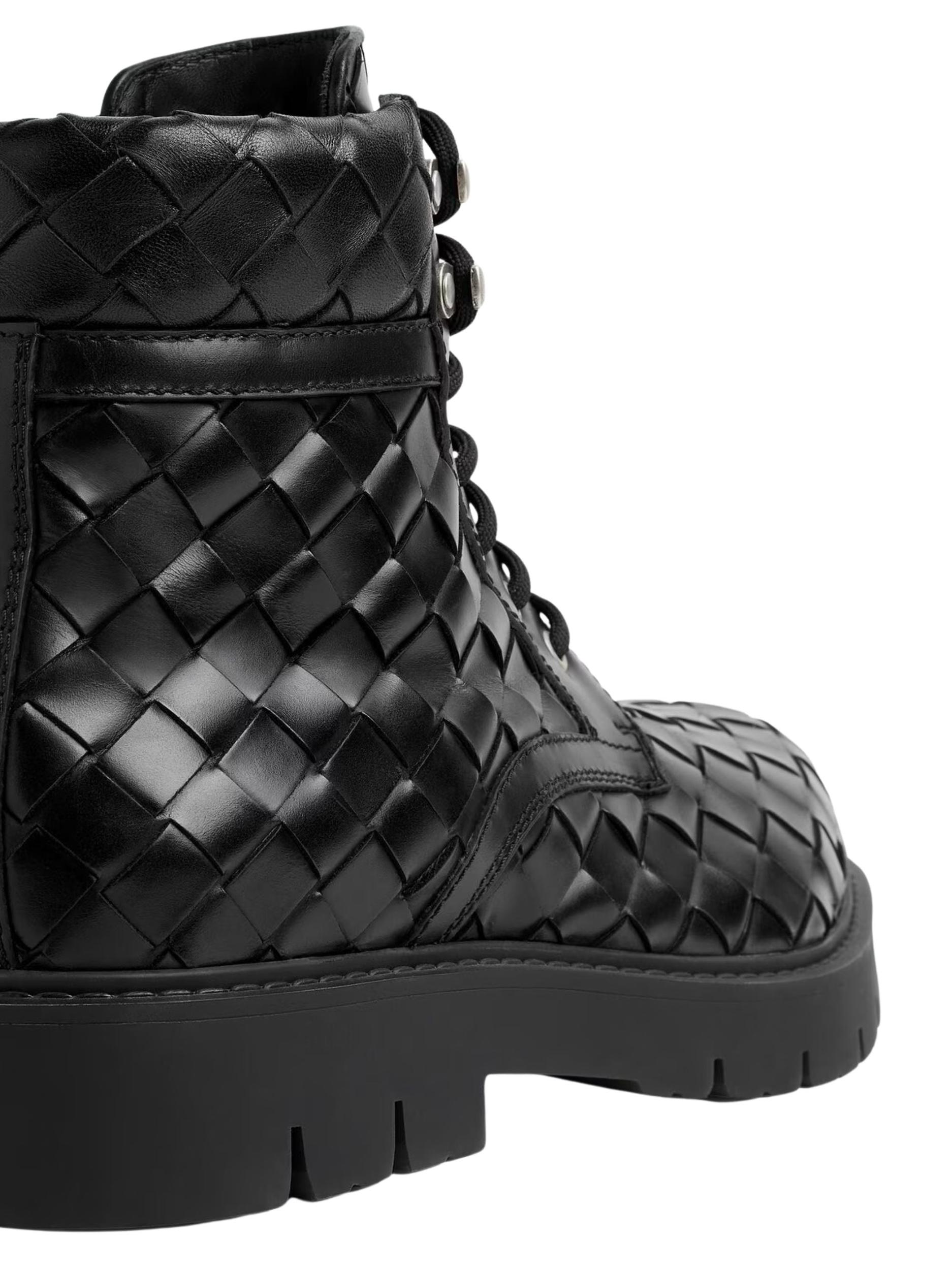 BOTTEGA VENETA Leather All-over Intrecciato Ankle Boots In Black Product Image