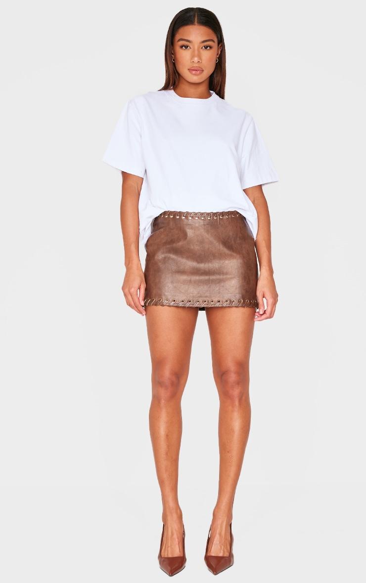 Chocolate Brown Faux Leather Plaited Mini Skirt Product Image