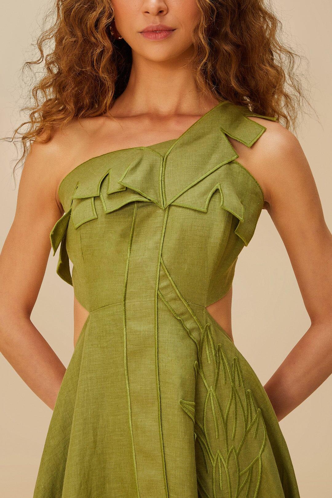 Green Palm Tree Euroflax™ Premium Linen Maxi Dress Product Image