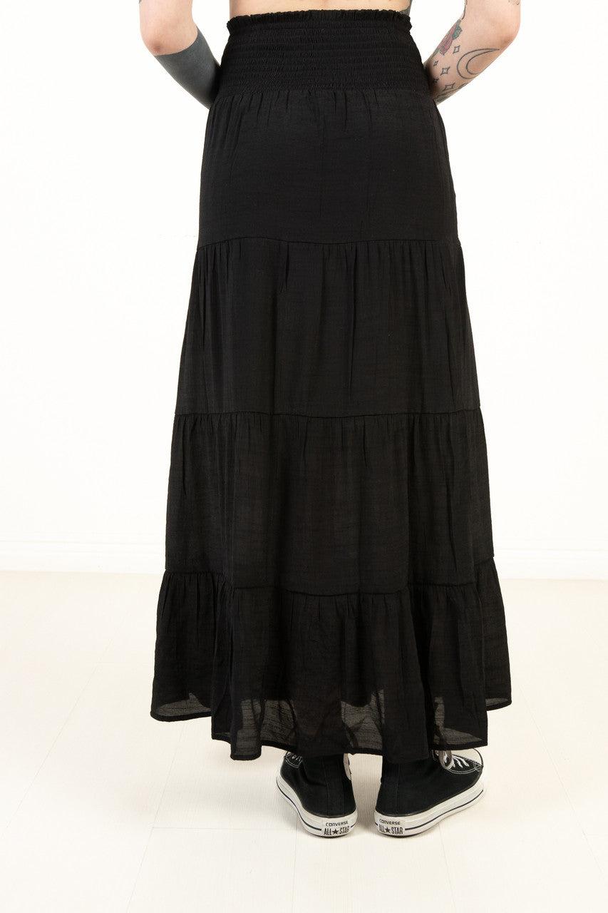 Black Smocked Waist Maxi Skirt Product Image