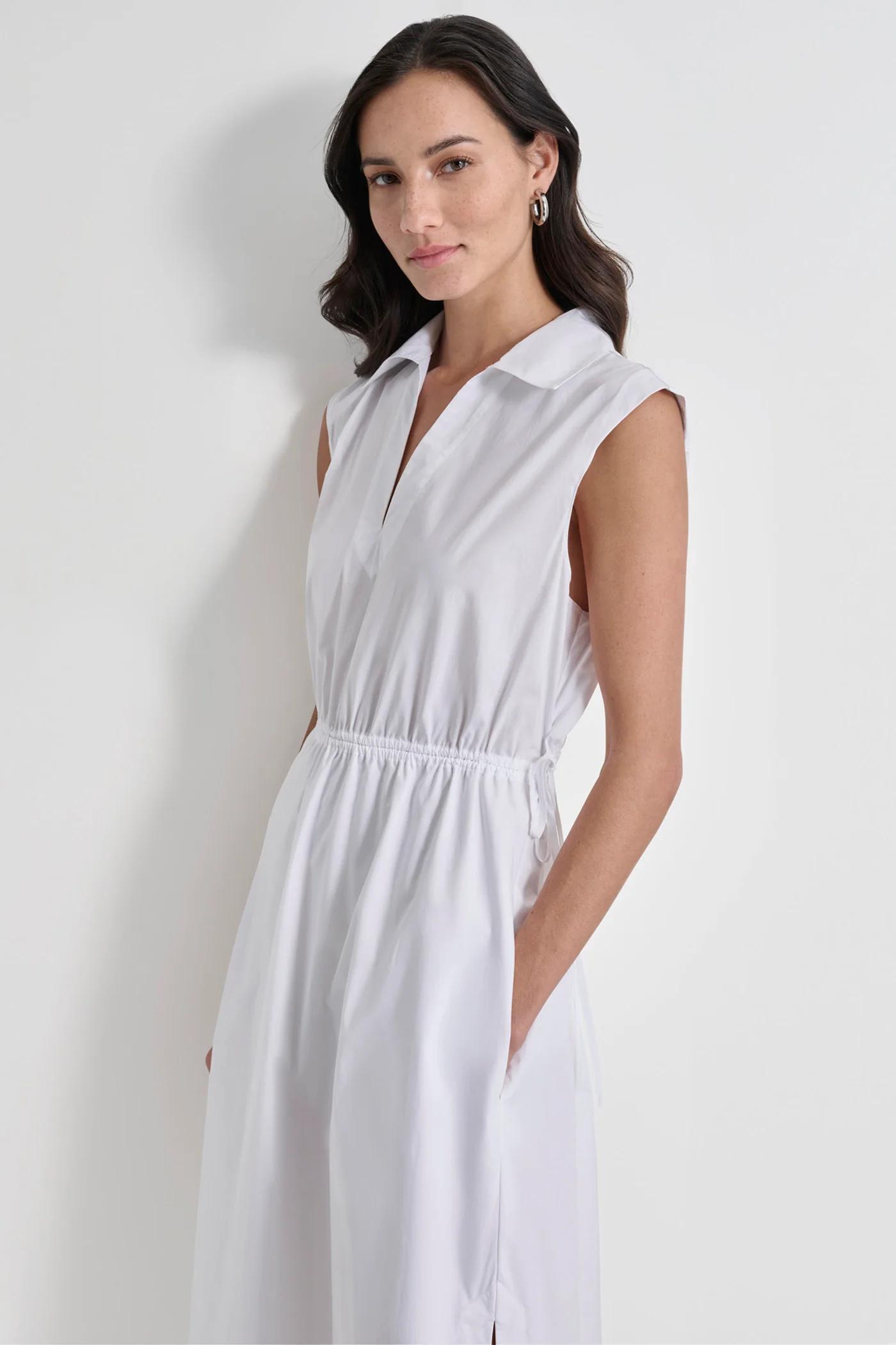 CUTOUT PINSTRIPED MIDI SHIRT DRESS Product Image