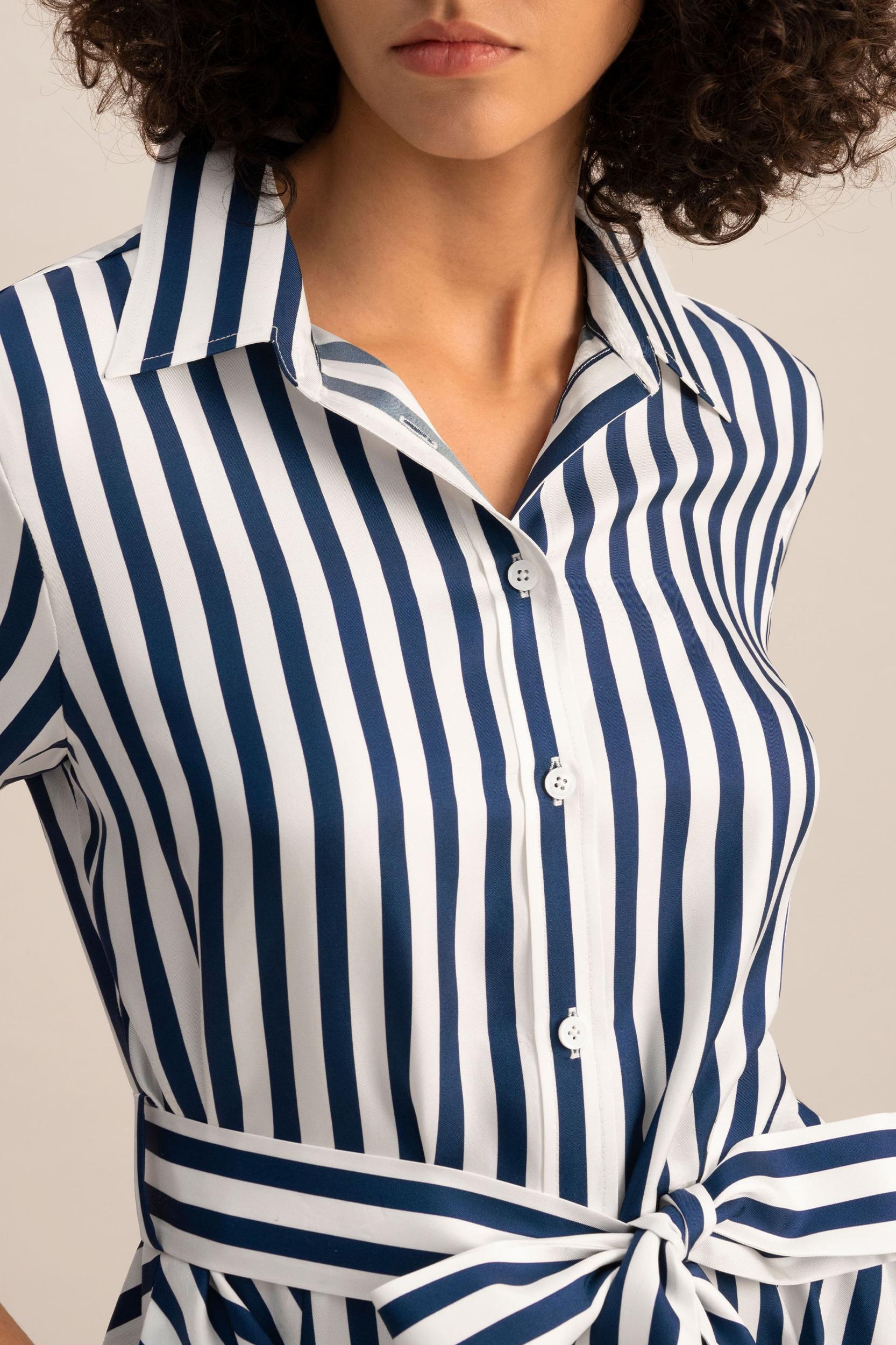 Amalfi Stripe Silk Shirtdress with Belt Product Image