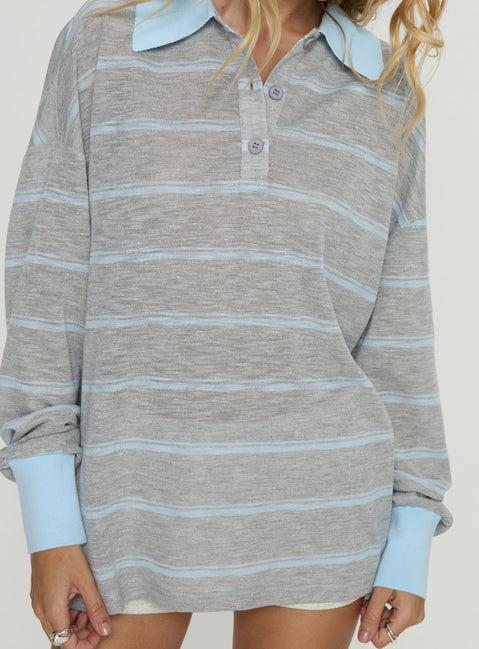 Aleka Long Sleeve Rugby Jersey Grey / Blue Stripe Product Image