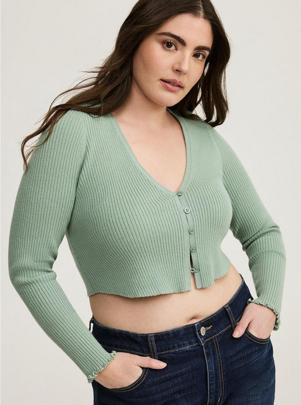 EVERYDAY SOFT RIB LS BUTTON FRONT SHRUG SWEATER Product Image