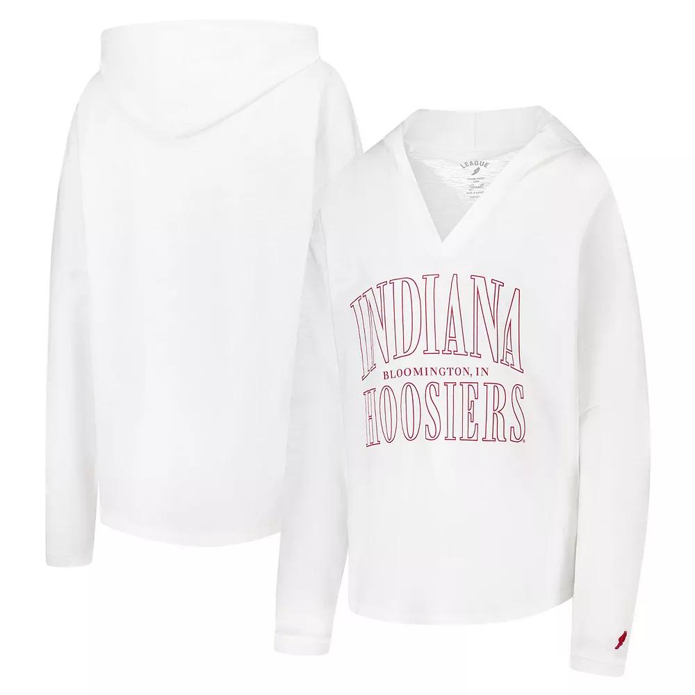 Women's League Collegiate Wear White Indiana Hoosiers Slub Long Sleeve V-Neck Hoodie T-Shirt,  Product Image