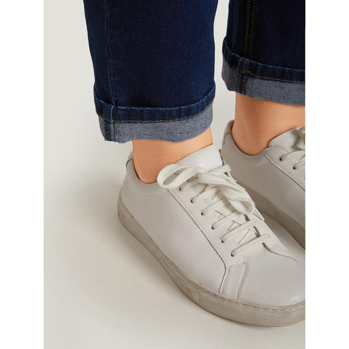 Plus Size Ripped Roll Hem Pocket Very Stretchy Jeans Women Indigo Casual Plain Plain High stretch Jeans BloomChic 10/M Product Image