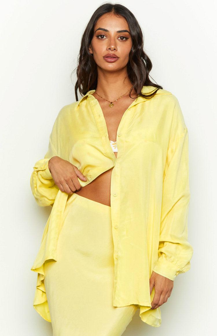 Zariah Yellow Cupro Button Up Shirt Product Image