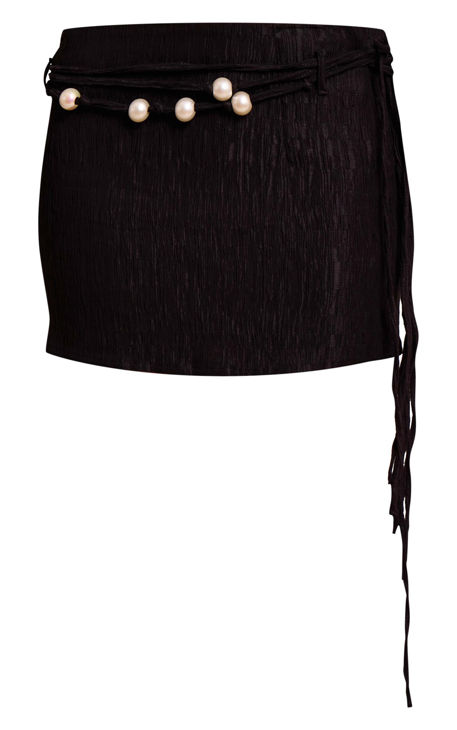 Black Crinkle Textured Bead Detail Mini Skirt Product Image