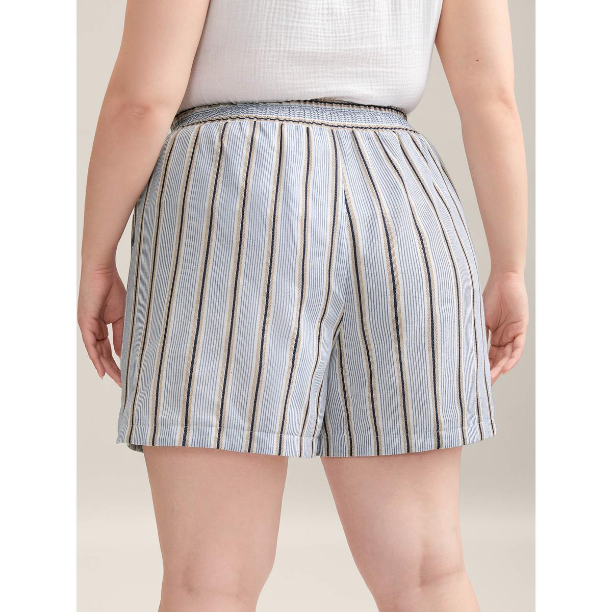 Plus Size Stripes Tassels Straight-Leg Shorts Women LightBlue Resort Drawstring Straight Leg Vacation Shorts BloomChic 30/6X Product Image
