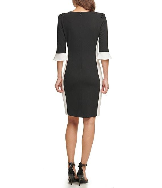 DKNY by Donna Karan Stretch Color Block Ruffle 3/4 Sleeve Sheath Dress Product Image