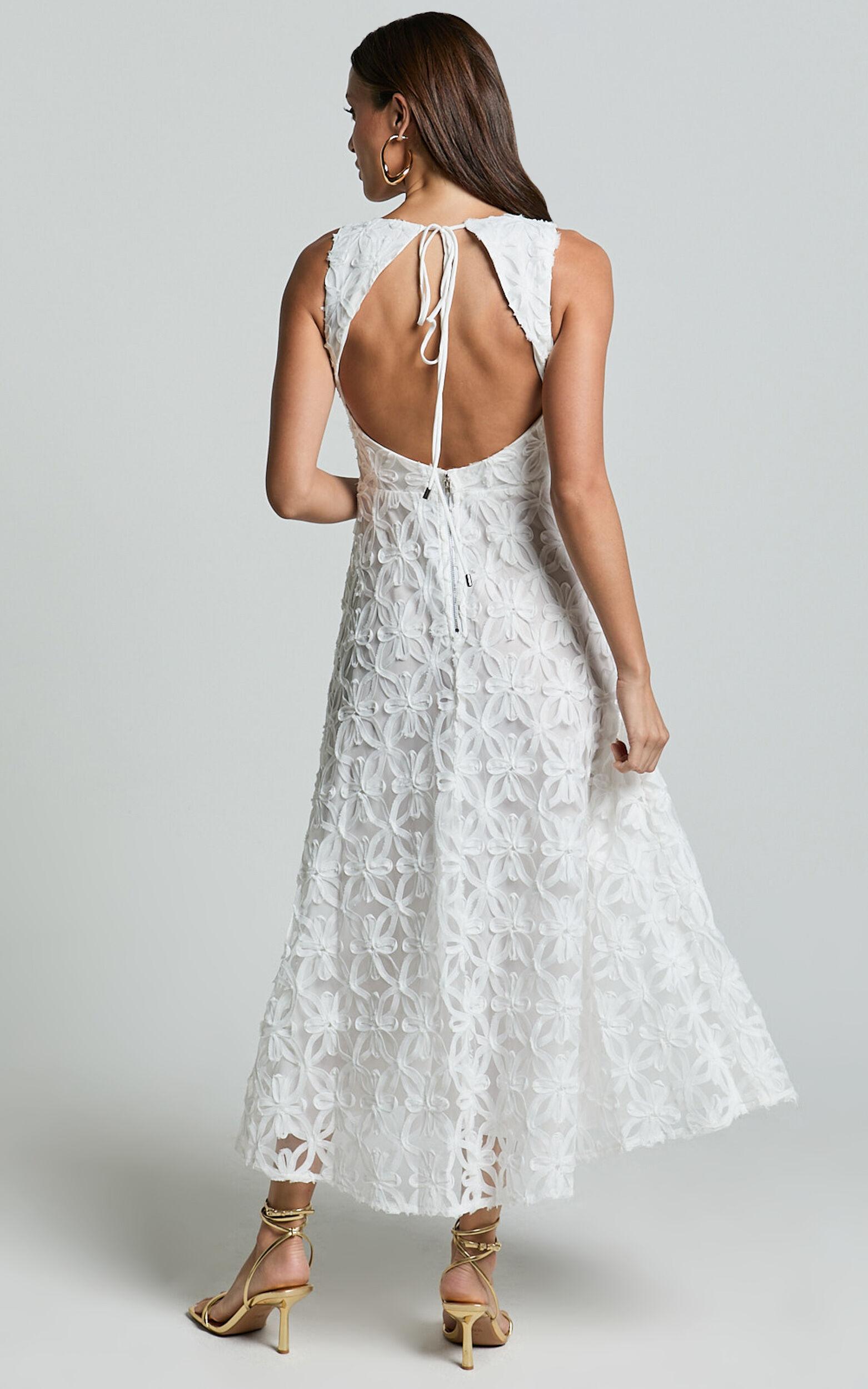 Clarissa Midi Dress - Square Neck Open Back A Line Dress in White Product Image