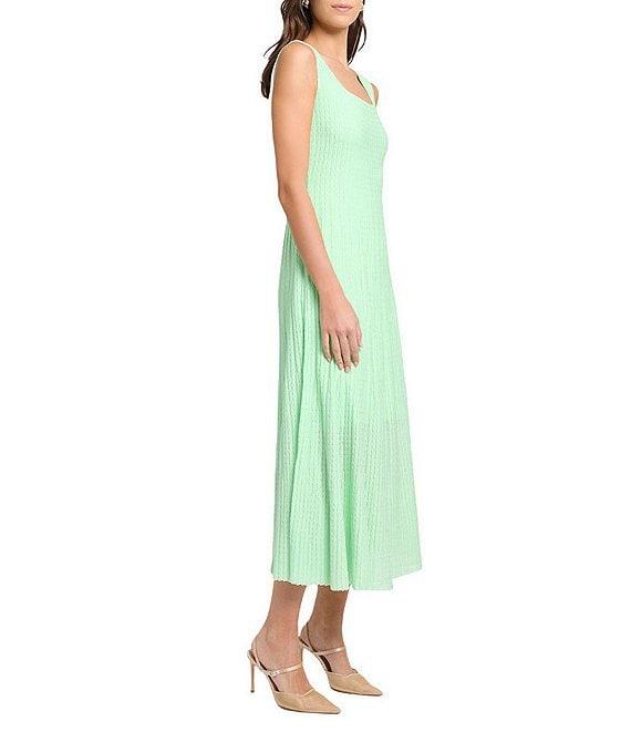 MISOOK Cable Soft Knit Square Neck Sleeveless Sit-And-Flare Midi Dress Product Image