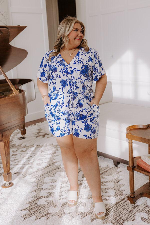 Life In Full Bloom Floral Romper in Royal Blue Curves Product Image