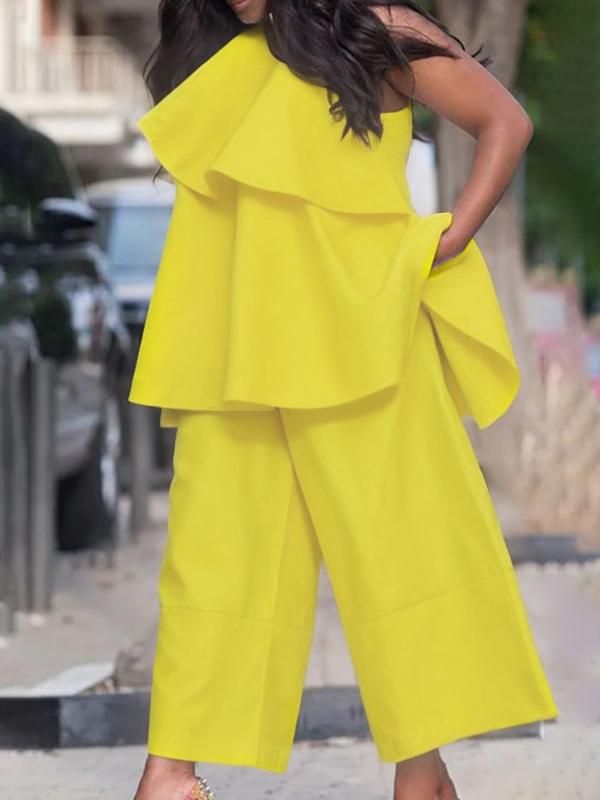 High Waisted Loose Pockets Solid Color Pants Trousers Product Image