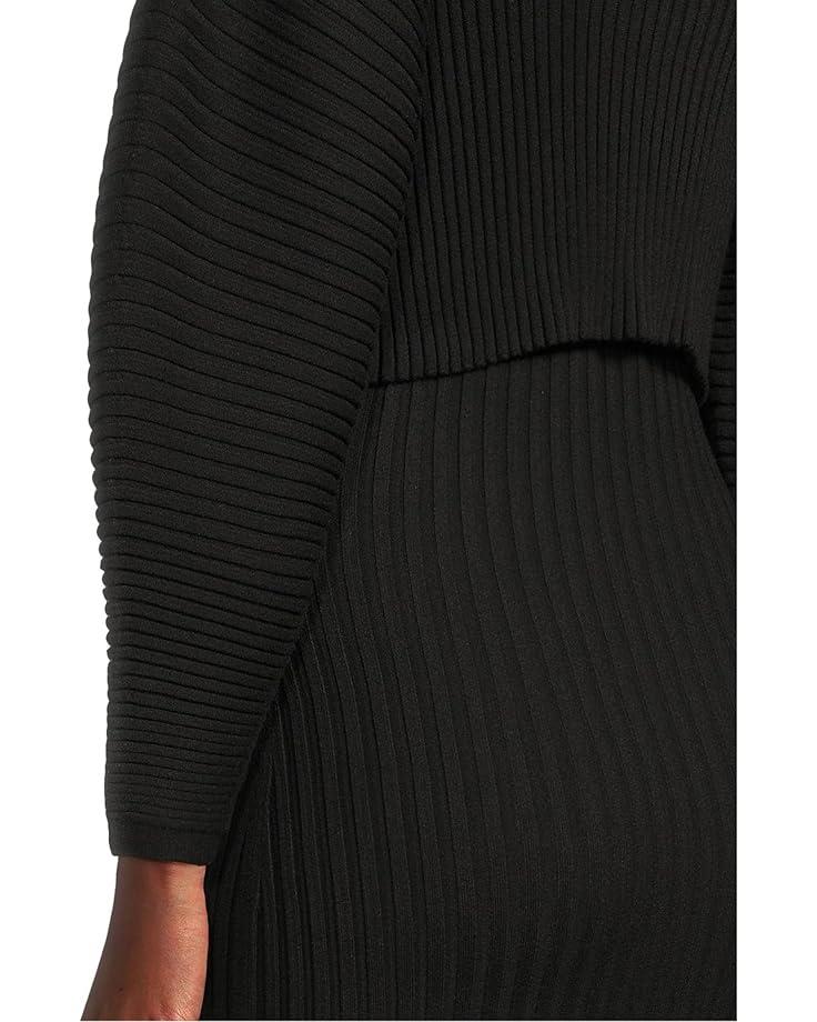 Button-Trim Rib-Knit Mock Neck Dress Product Image