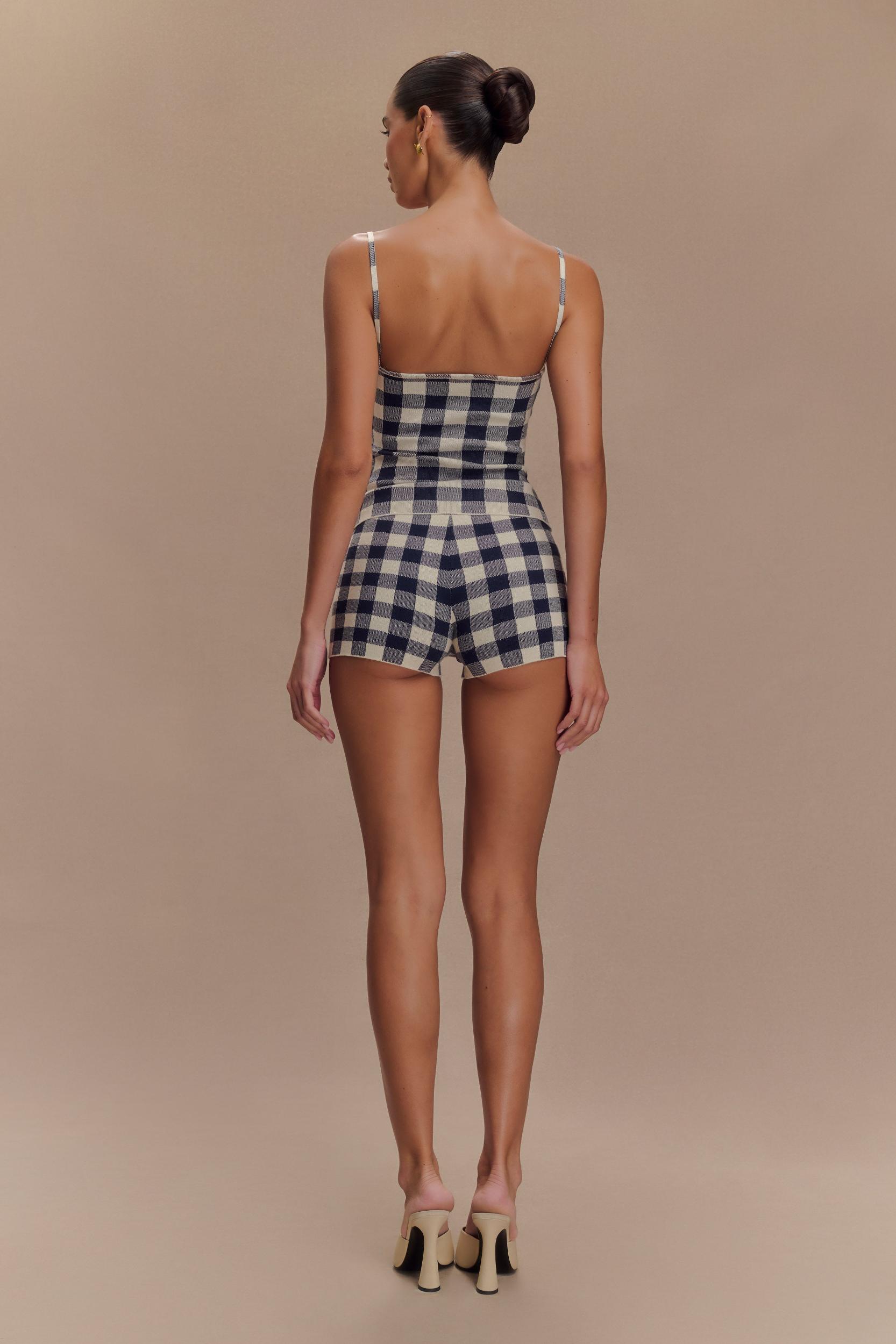 Marcie Sleeveless Knit Top - Navy Gingham Product Image