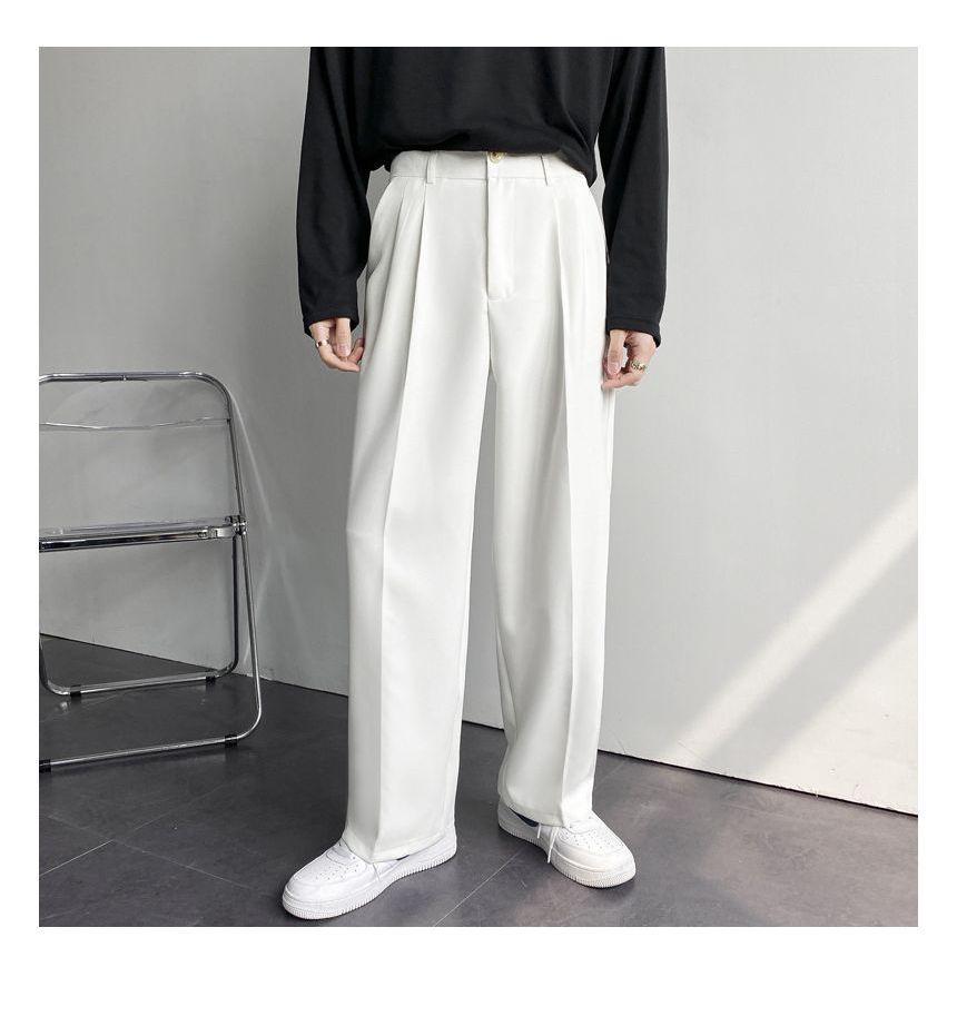 High Waist Plain Straight Leg Dress Pants Product Image