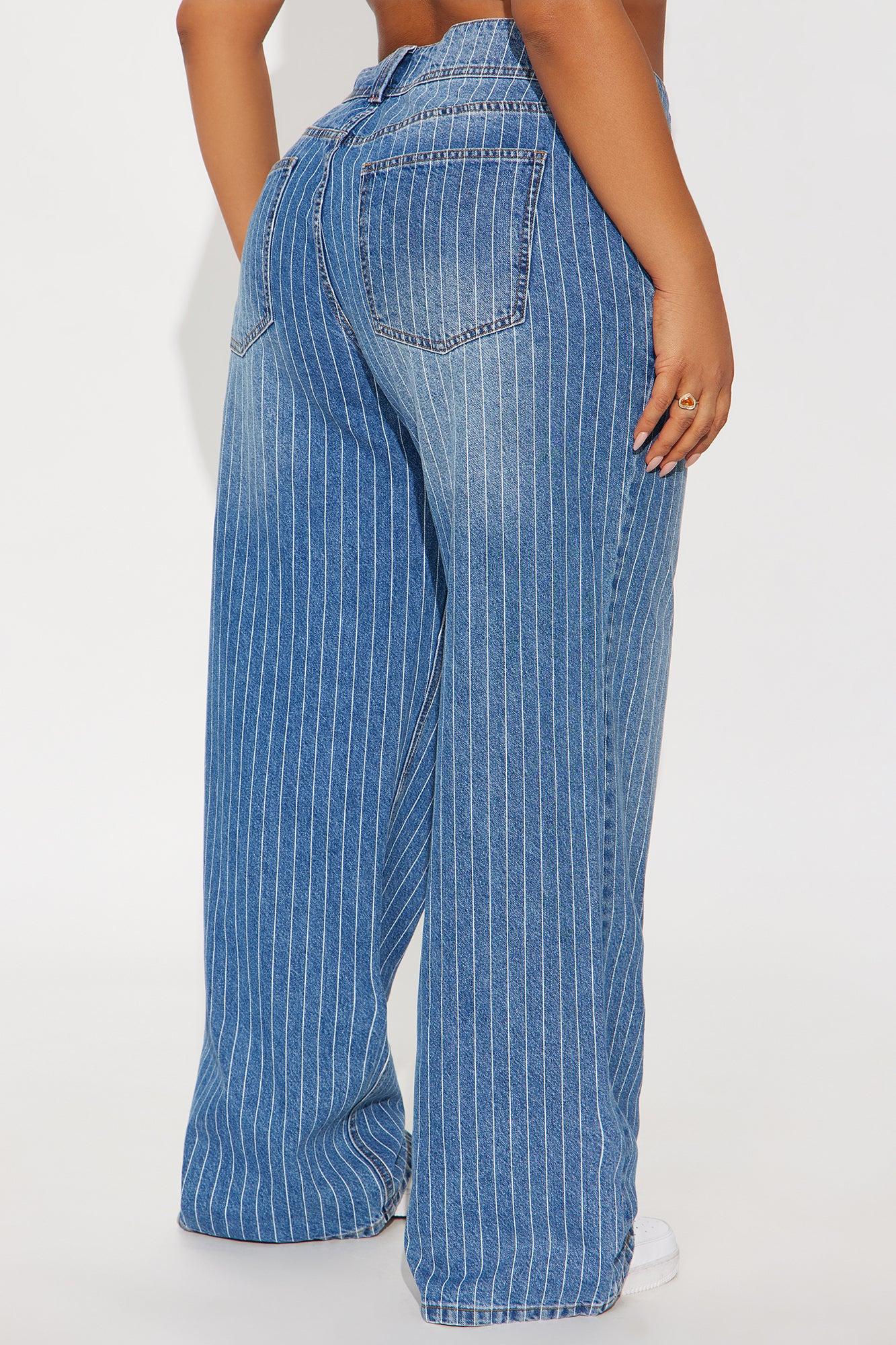 Legendary Low Rise Striped Wide Leg Jeans - Medium Wash Female Product Image