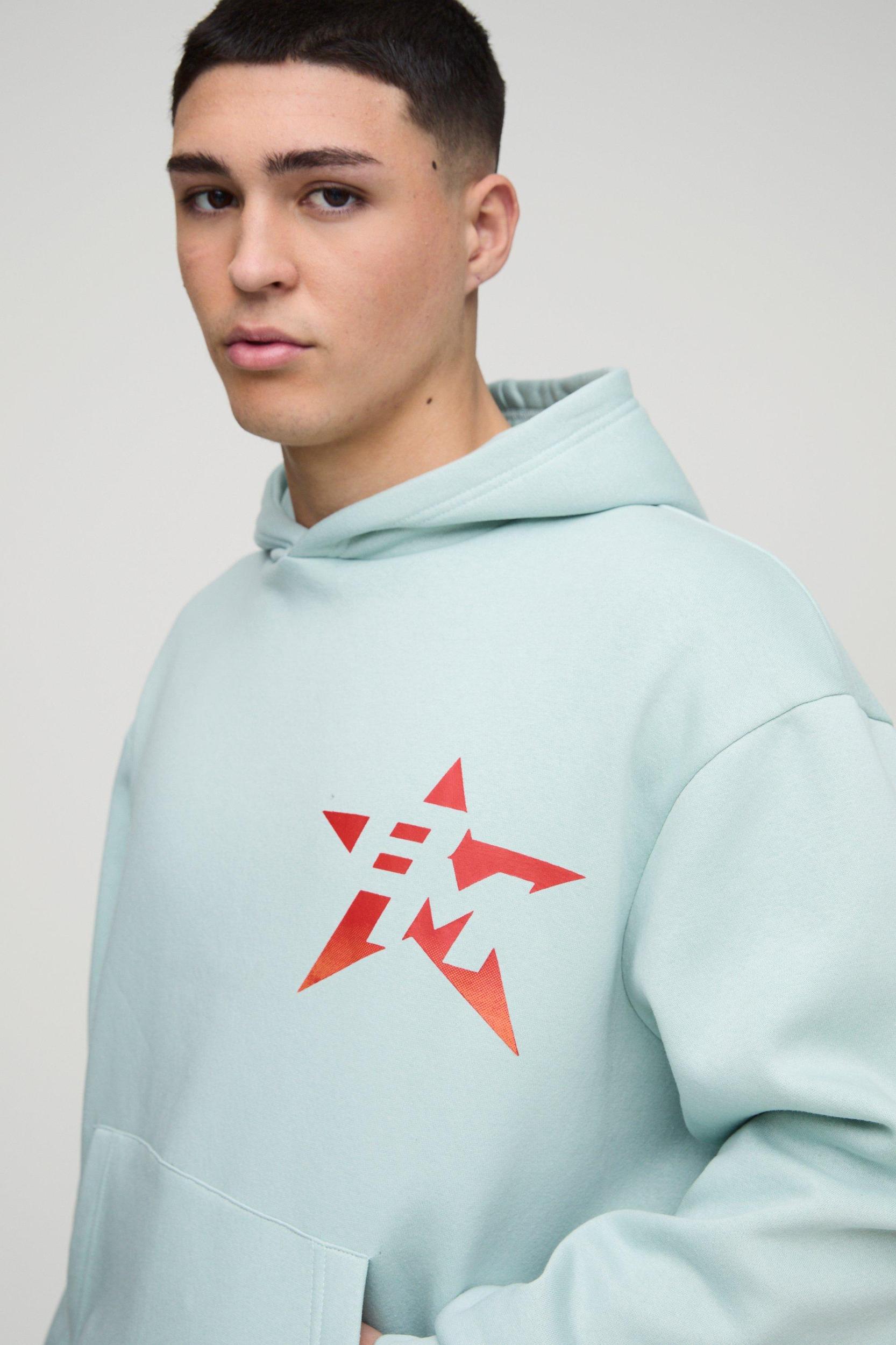 Oversized Boxy BM Printed Hoodie | boohooMAN USA Product Image