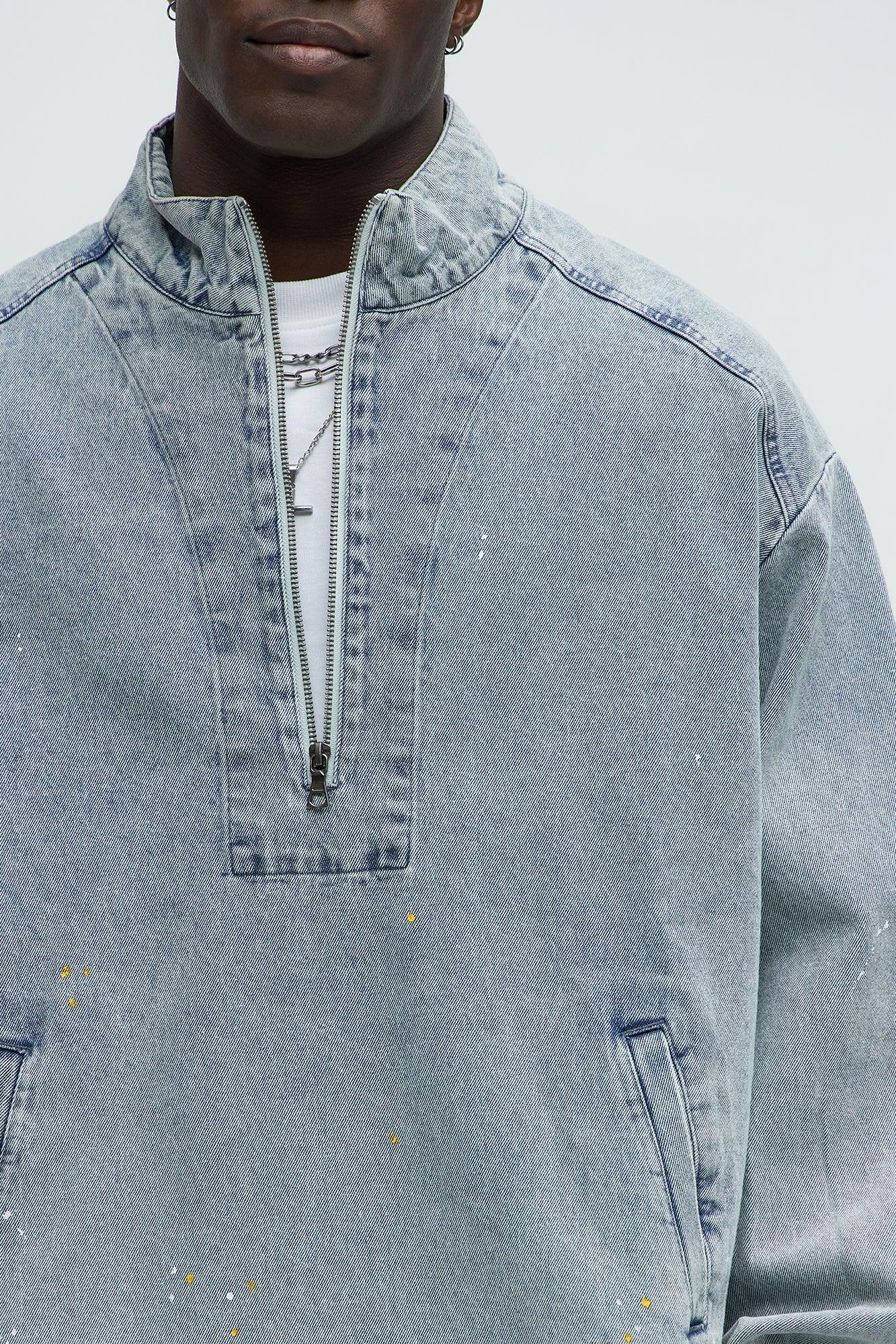 Distressed Denim Anorak Jacket - Light Wash Product Image