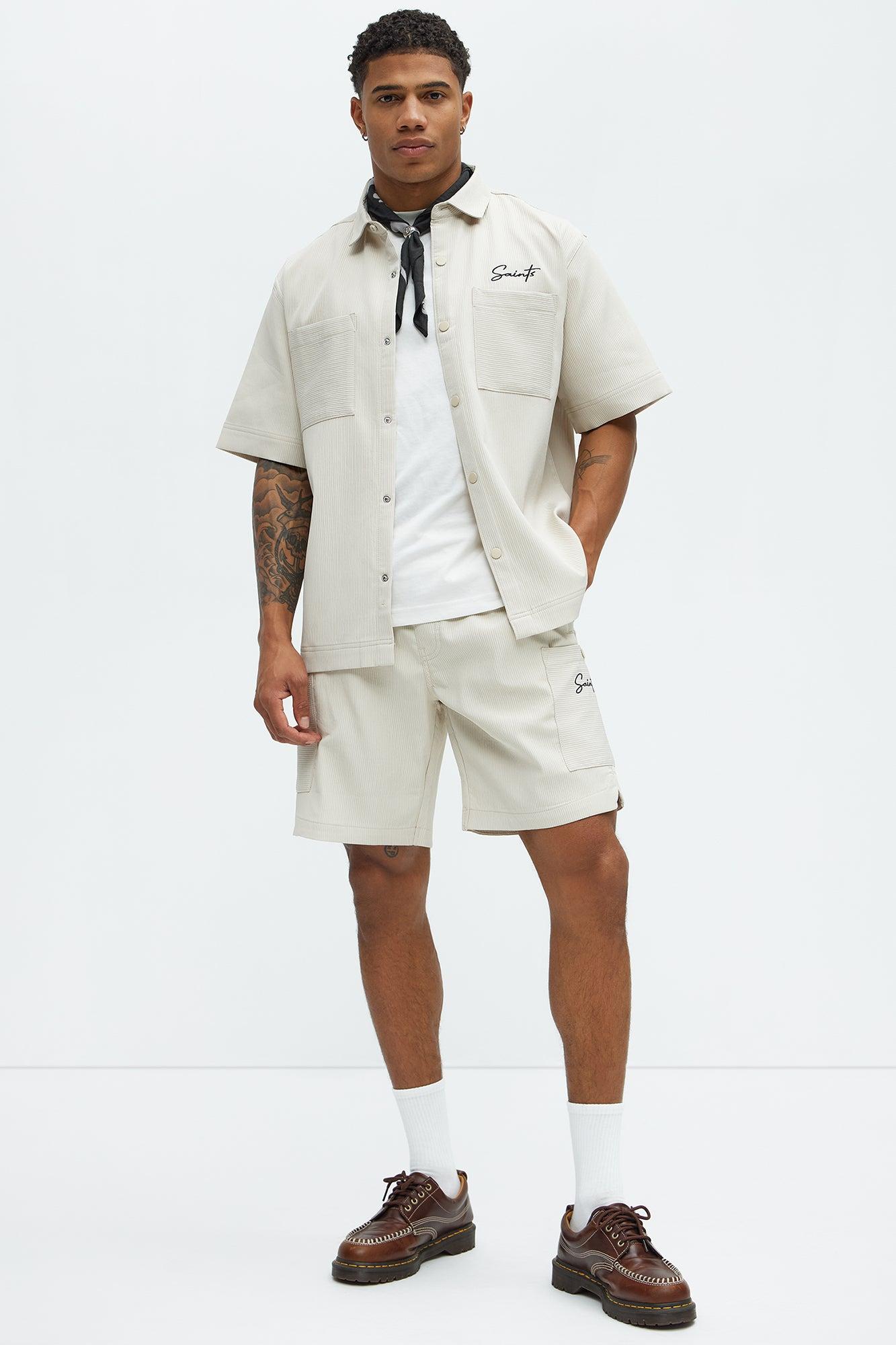 Saint Embroidered Relaxed Shorts - Off White Product Image
