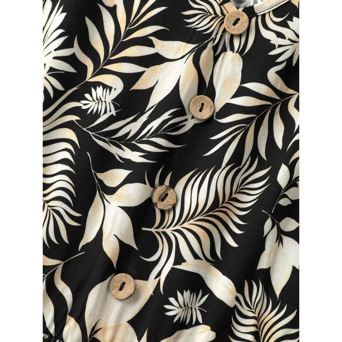 Plus Size Rayon Floral Print Button Detail Midi Dress BlackFlower Women V-neck Cap Sleeve Curvy BloomChic 18-20/2X Product Image