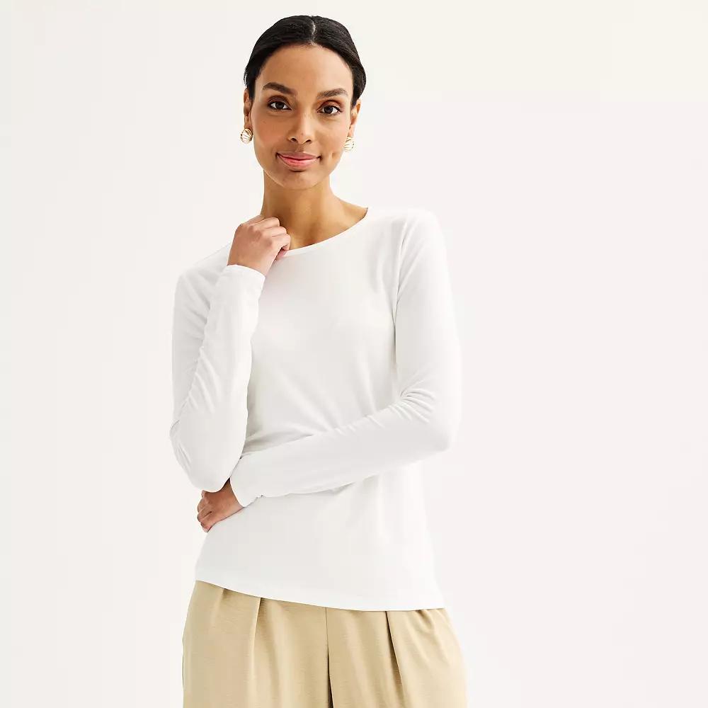 Women's Nine West Essential Long Sleeve Crewneck Shirt,  Product Image