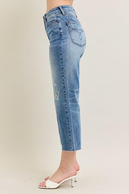 Judy Blue High Waist  Raw Cut Hem Crop Jeans Capris Product Image
