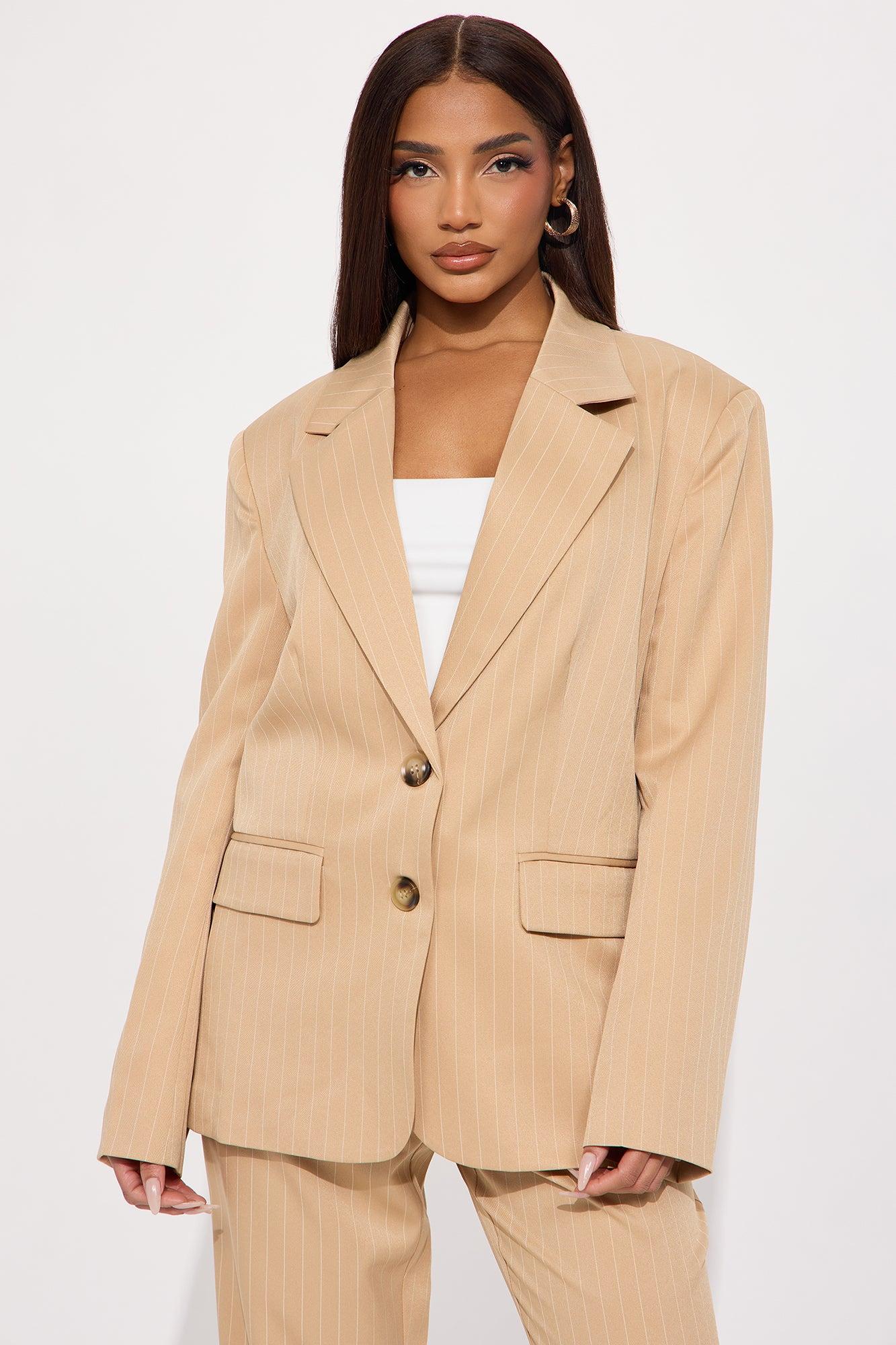 Kelsey Pinstripe Blazer - Tan Product Image