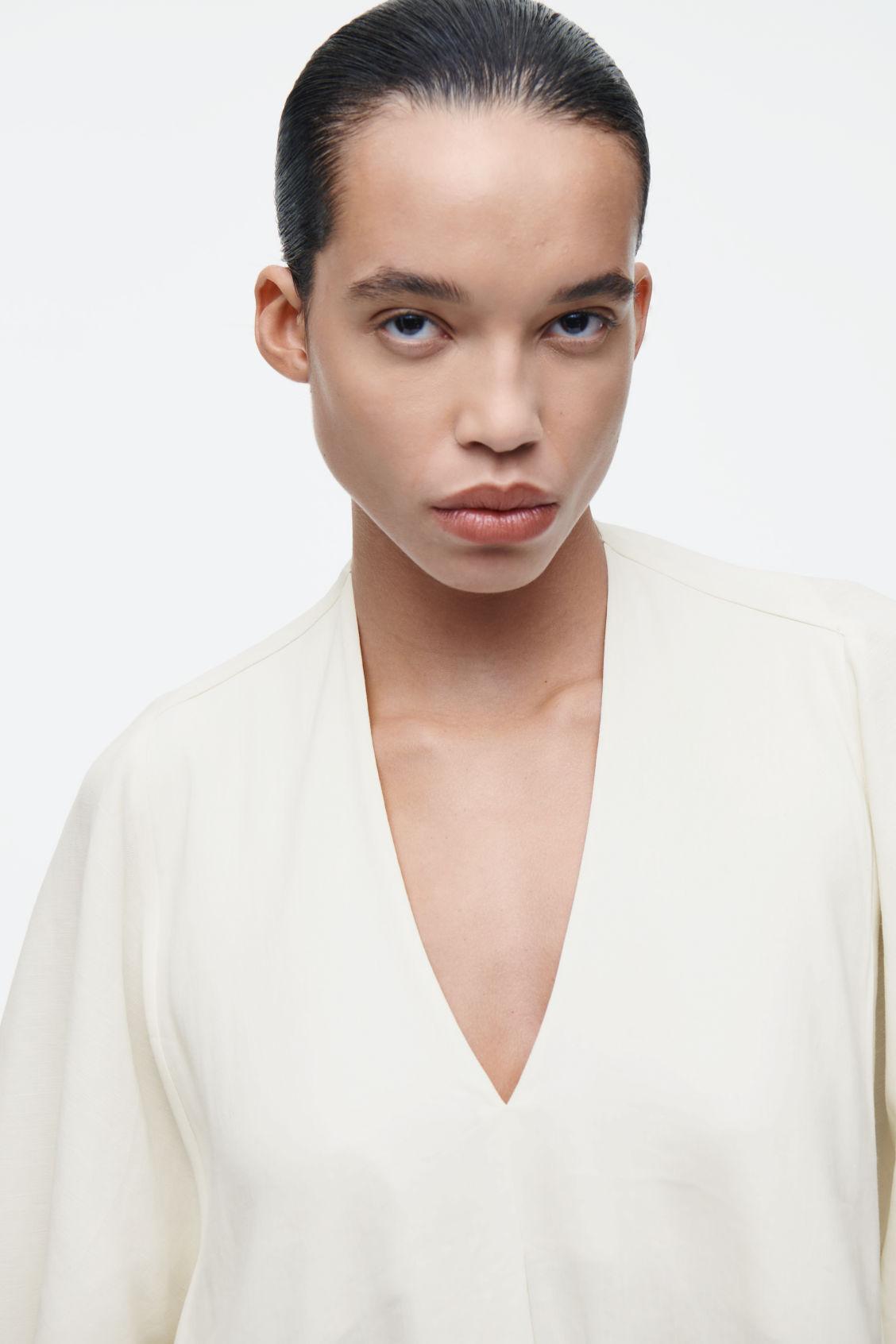 V-NECK LINEN SHIRT DRESS Product Image