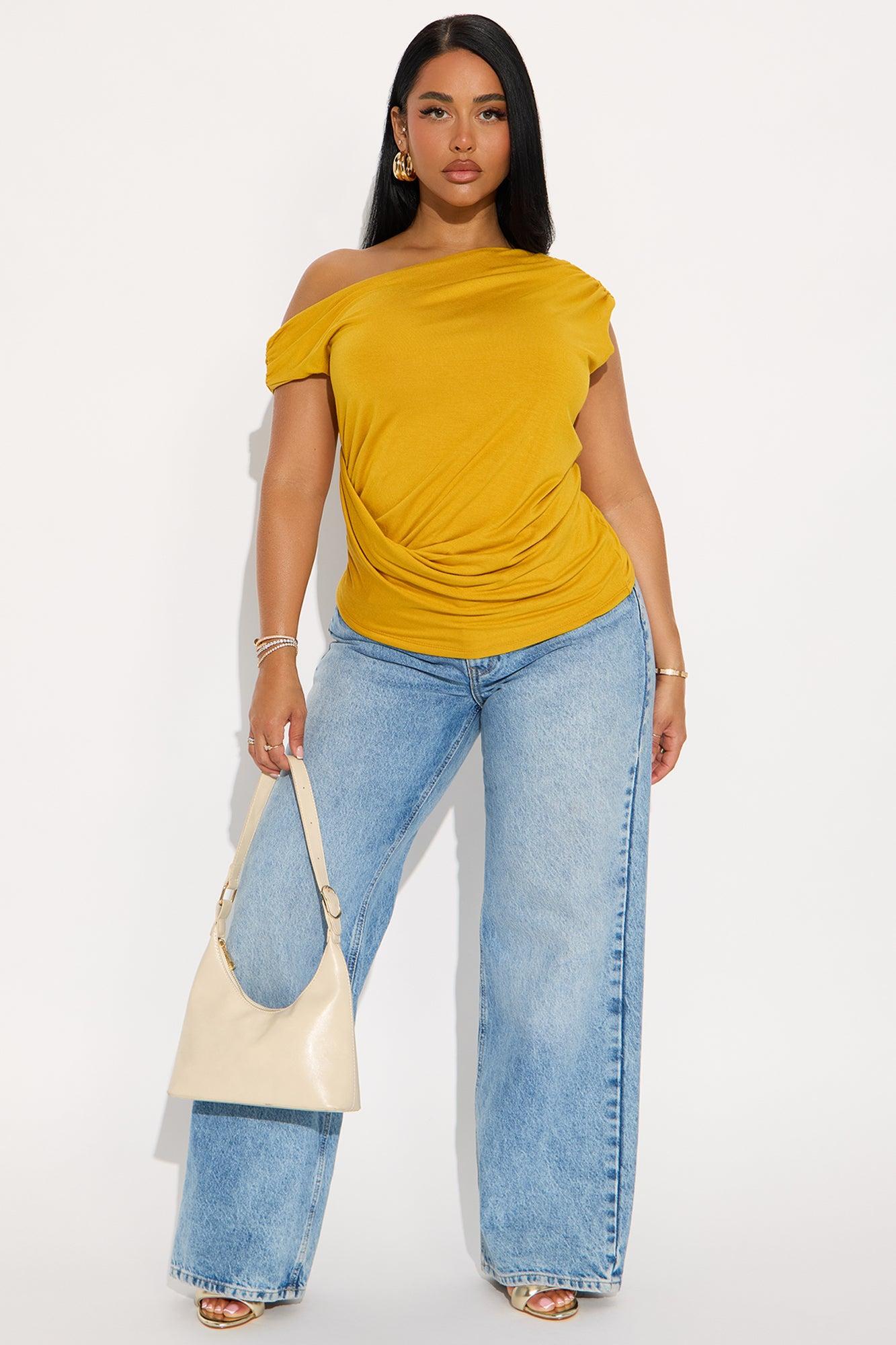 Embrace Her Double Lined Off Shoulder Top - Mustard Female Product Image