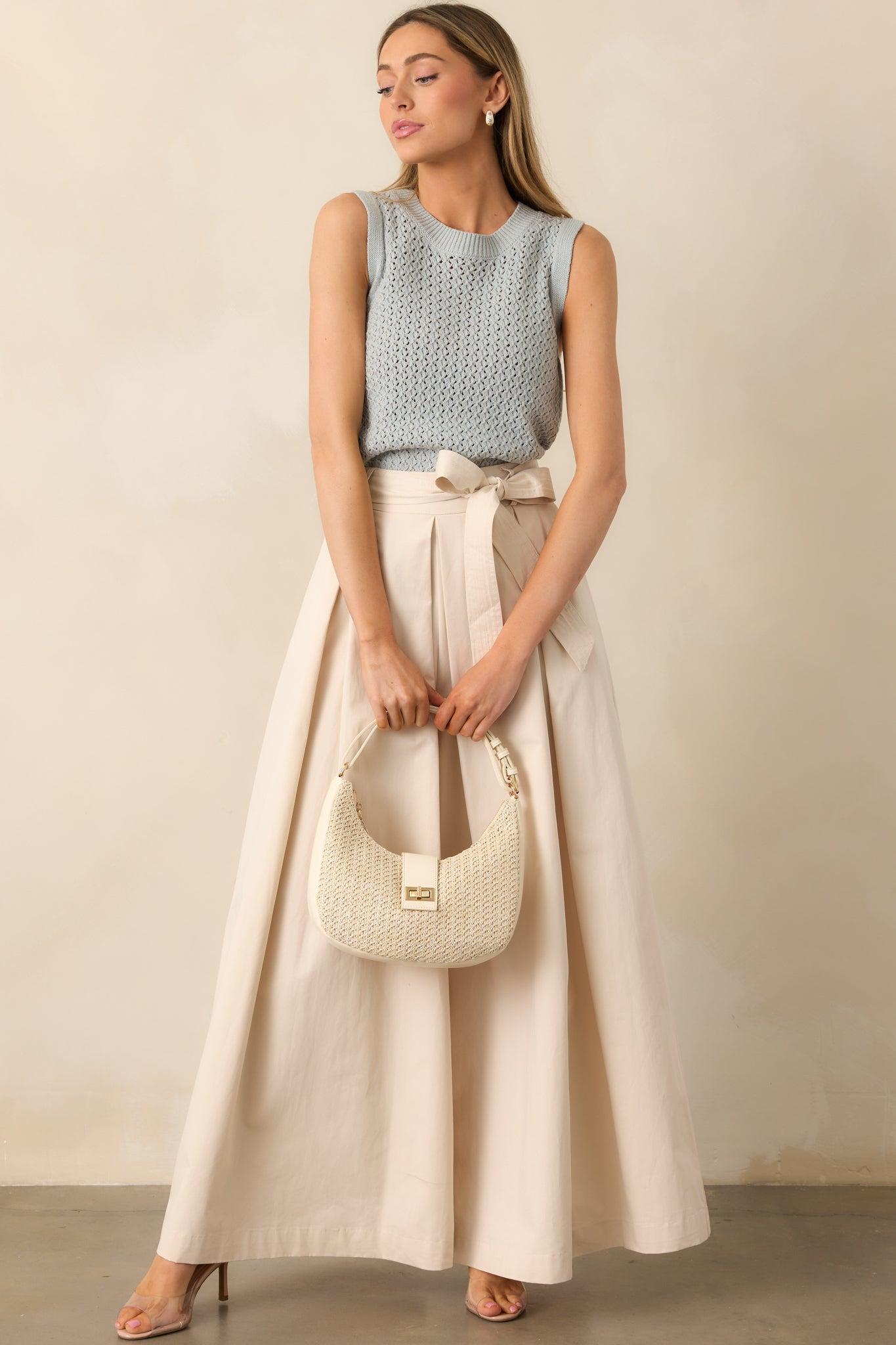 Taking Time Off Ecru Cotton Belted Palazzo Pants Product Image