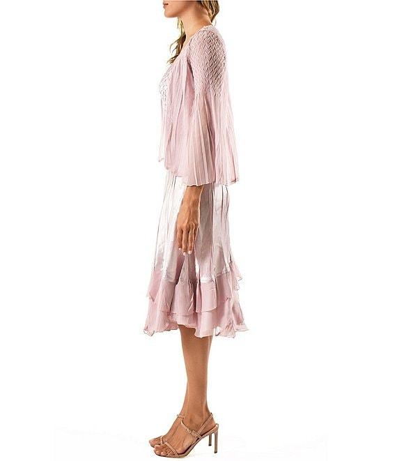 Komarov Beaded Scoop Neck Satin Charmeuse and Chiffon Mixed Media A-line Midi Jacket Dress Product Image