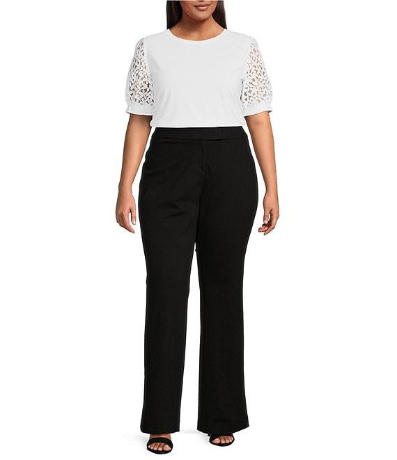 CeCe Plus Size Short Lace Puff Sleeve Crew Neck Blouse Product Image