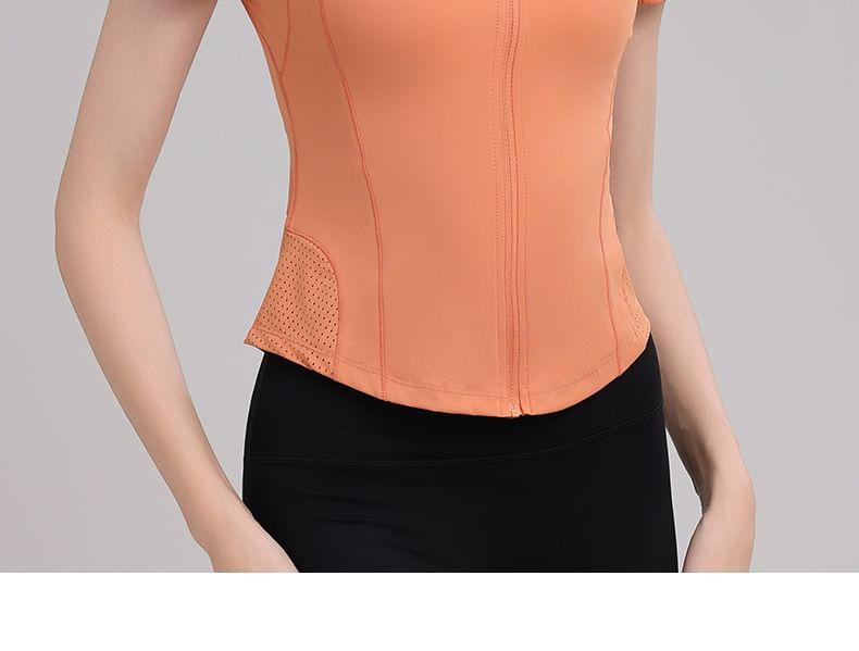 Short-Sleeve Mock Neck Plain Sport Zip T-Shirt Product Image