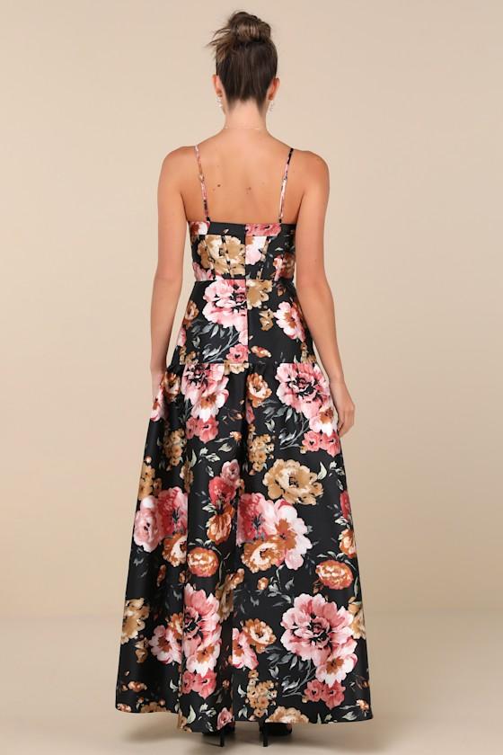 Confident Delight Black Floral Tiered Bustier Maxi Dress Product Image