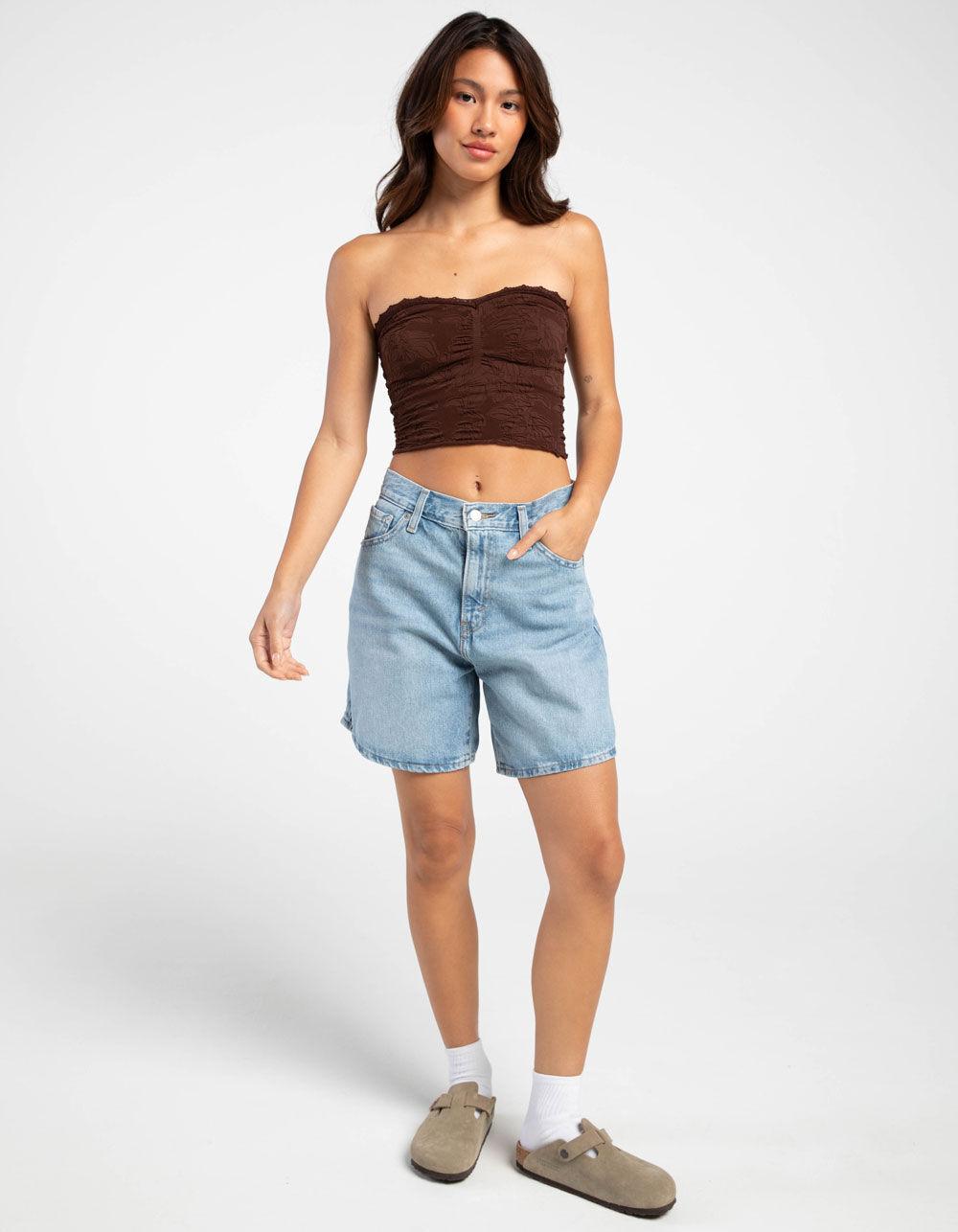 FULL TILT Seamless Lace Trim Textured Womens Tube Top - BROWN Product Image