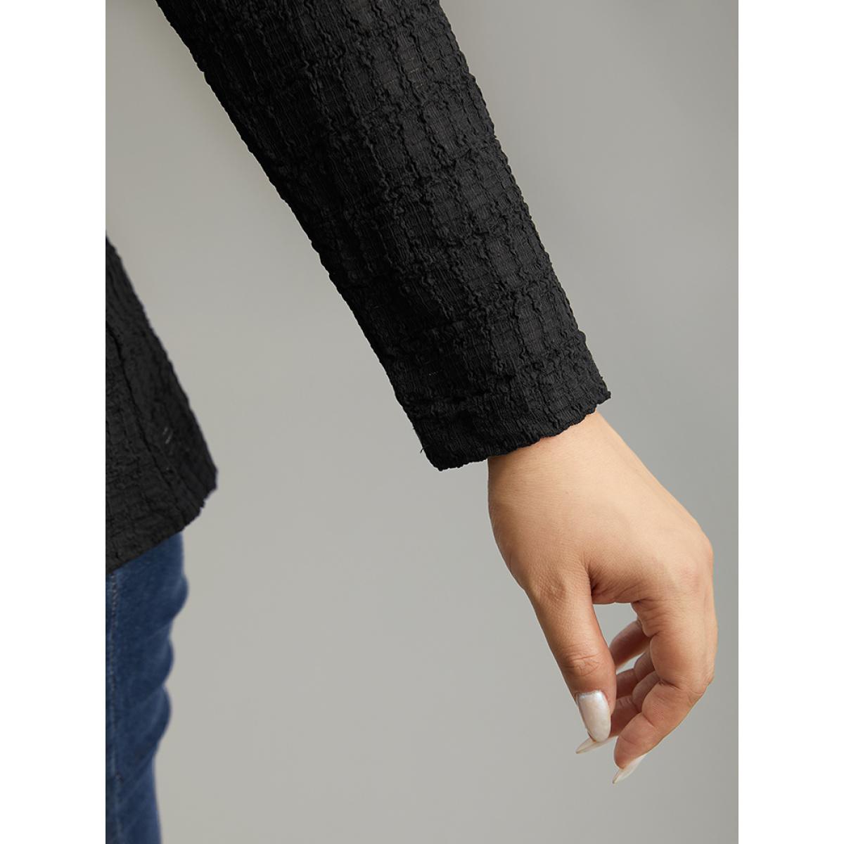 Plus Size Plain Texture Mock Neck T-shirt Black Women Elegant Texture Plain Mock Neck Dailywear T-shirts BloomChic 28/5X Product Image