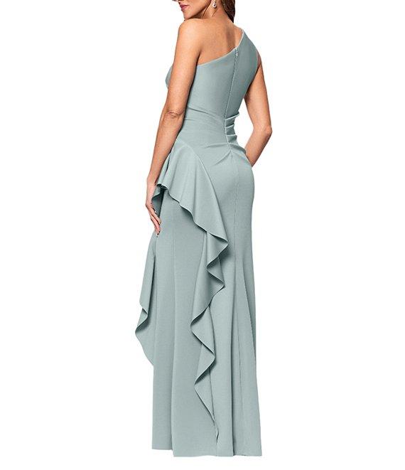 Xscape One Shoulder Side Ruffle Scuba Crepe Gown Product Image