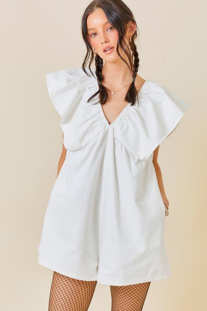 Ruffle Slv V-Neck Romper Product Image