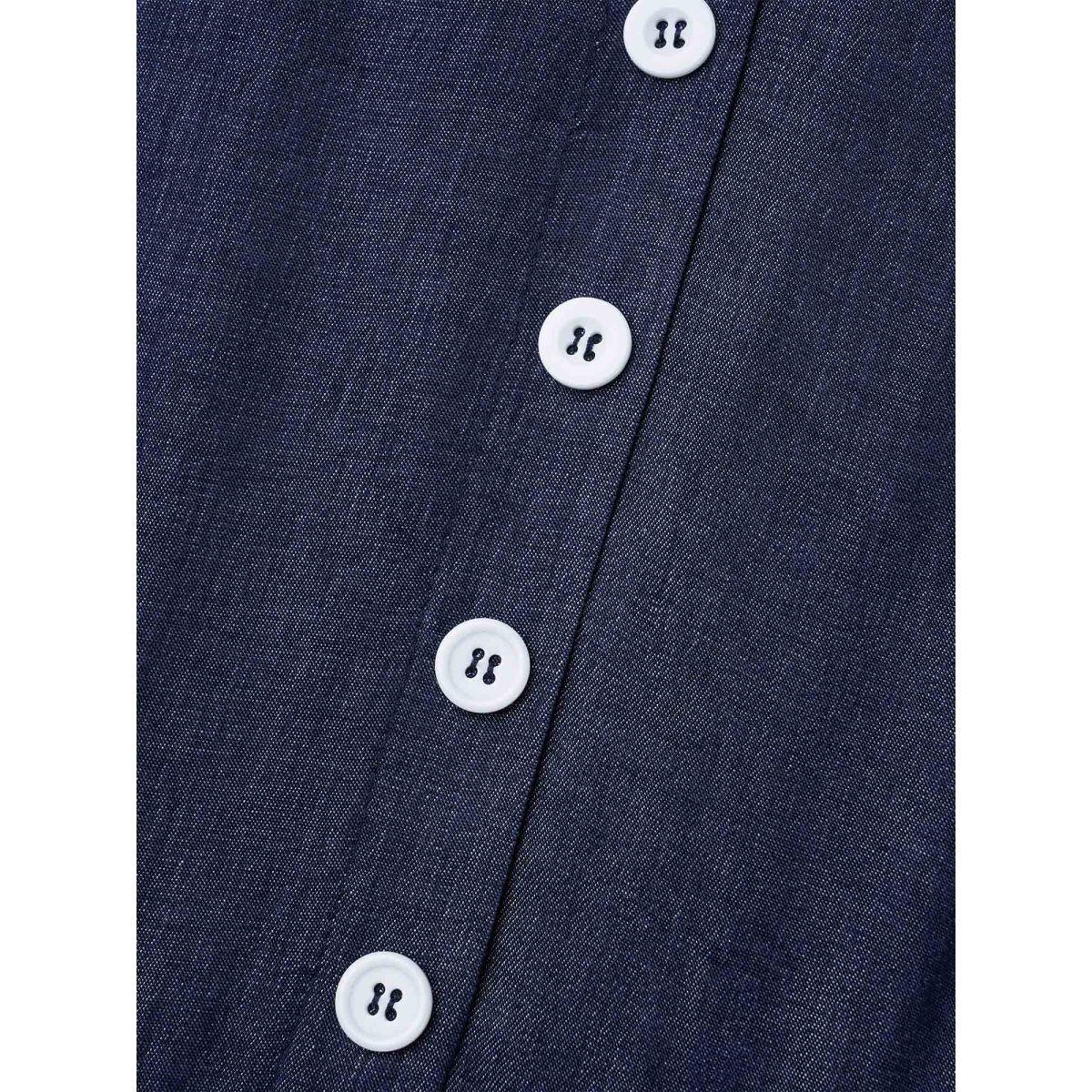 Plus Size V-Neck Button Tiered Maxi Dress Mediumblue Women Casual Button V-neck Elbow-length sleeve Curvy BloomChic 12/L Product Image