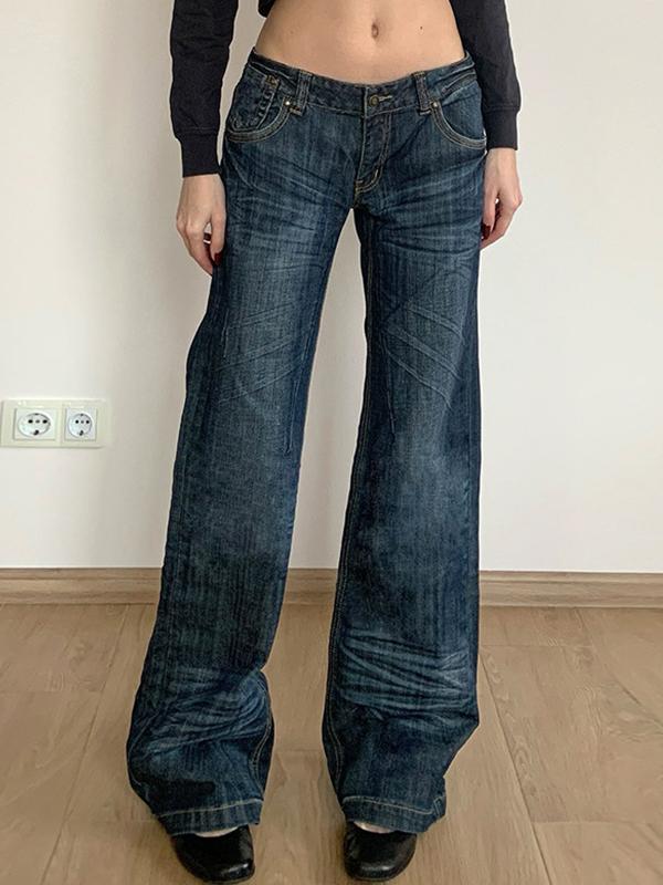 Vintage Pleated Washed Loose Flare Jeans Product Image