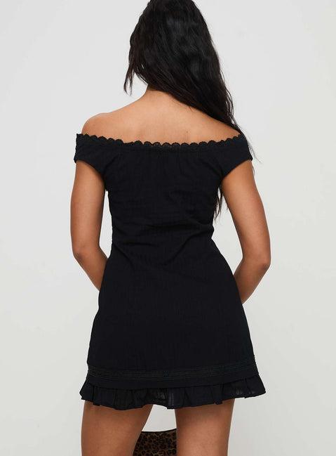 Mirrorball Off The Shoulder Mini Dress Black Product Image