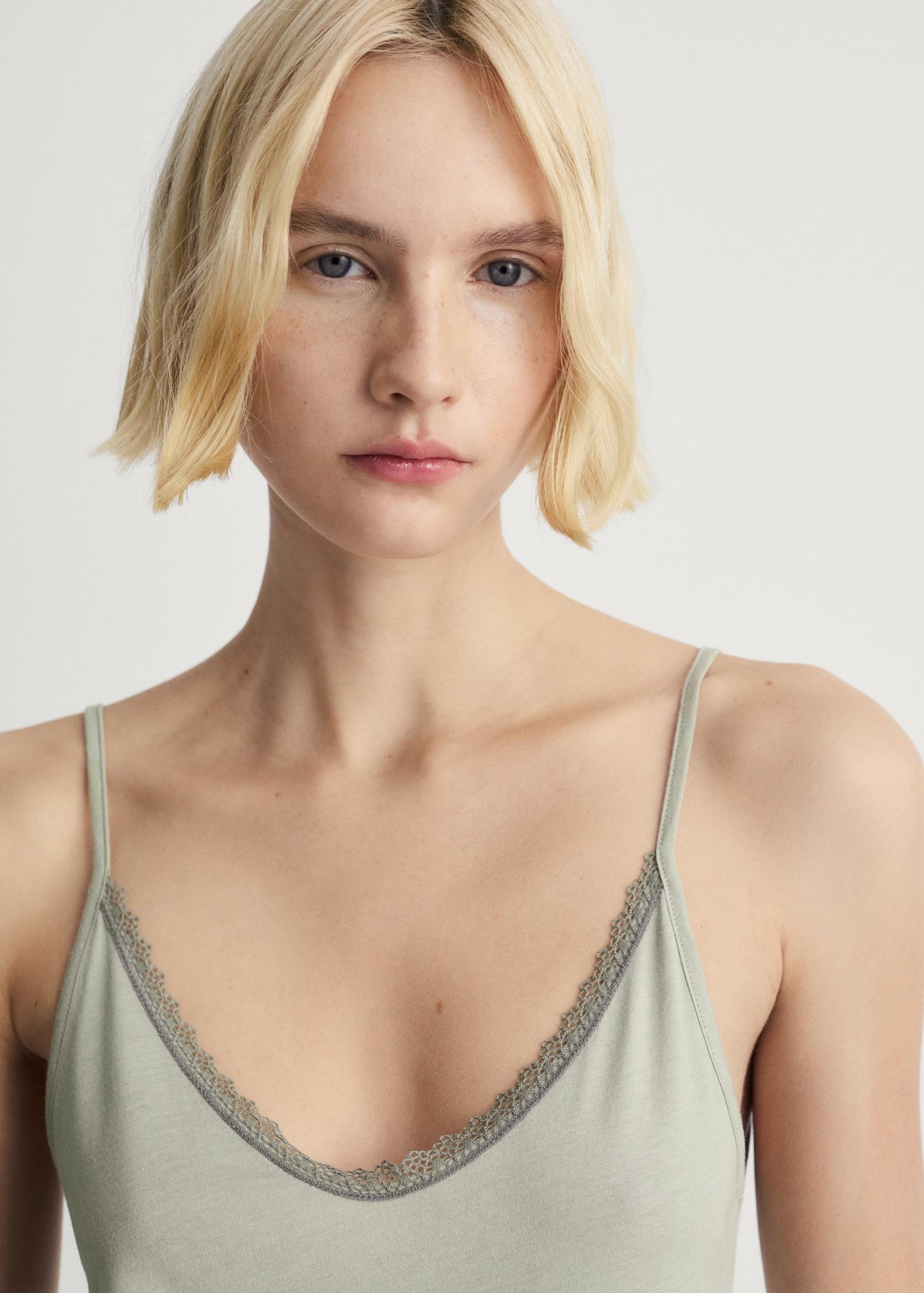 Cotton nightdress with lace trim - Women | MANGO USA Product Image