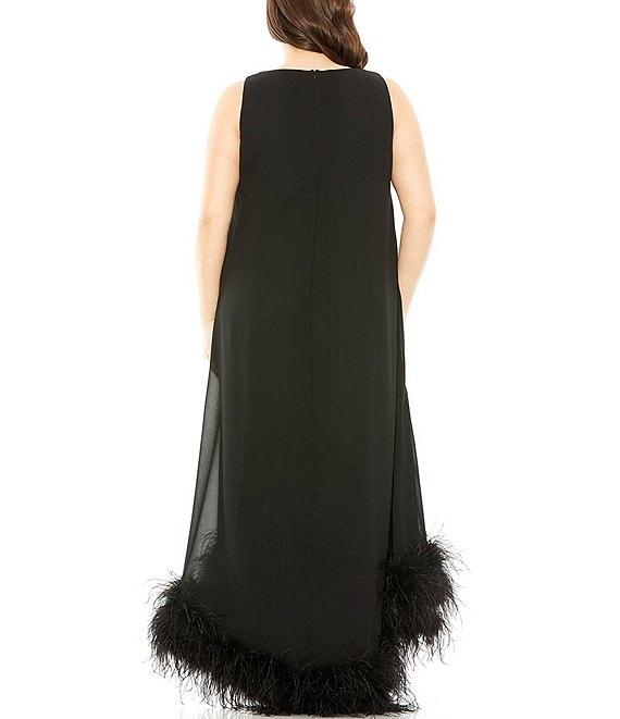 Mac Duggal Plus Size Sleeveless Bateau Neck Feather Hem Gown Product Image